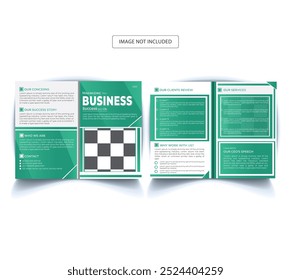 Corporate bifold brochure template design layout. Modern business a4 size 4 page proposal and company profile. Marketing, print, vector and promotion.