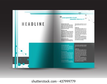 Corporate bi-fold brochure template design. Annual report, presentation, book cover or flyer. Stock vector.