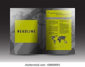 Corporate bi-fold brochure template design. Annual report, presentation, book cover or flyer. Stock vector.