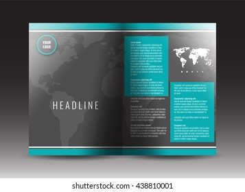 Corporate bi-fold brochure template design. Annual report, presentation, book cover or flyer. Stock vector.