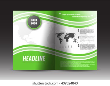 Corporate bi-fold brochure template design. Annual report, presentation, book cover or flyer. Stock vector.