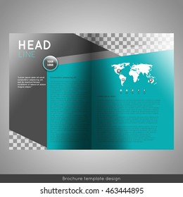 Corporate bi-fold brochure template design. Palce for photo. Stock vector.
