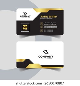 Cartão de visita preto e dourado corporativo com painel branco elegante