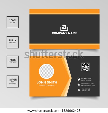 Corporate black orange business card templates with photo. Vector illustrator EPS 10