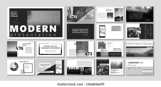 Corporate black white presentation template. Social media pack. Set of blog posts or Editable simple info banner, trendy book cd idea. For app, digital display style. Bright flyer. In orange color