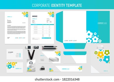 Corporate blue business stationery template