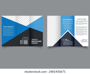 Corporate blue business trifold brochure template. Modern, Creative and Professional tri fold brochure vector design