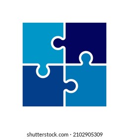 Corporate blue puzzle vector icons set. Four puzzle matching pieces for concepts of games, business and start up strategies and solutions