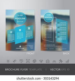 corporate blur background brochure flyer design layout template in A4 size, with icon for your content, with bleed, vector eps10.