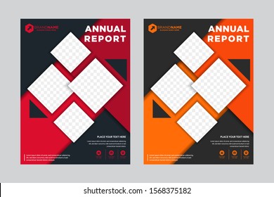 Corporate Book Cover Design Template. Can Be Adapt To Brochure, Annual Report, Magazine,Poster, Business Presentation, Portfolio, Flyer, Banner, Website. Mosaic Space For Photo Collage. Red, Orange