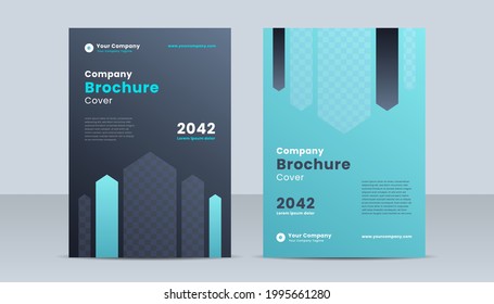 Corporate book cover design template with blue and grey gradient color theme