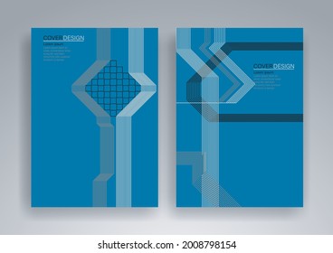 Plantilla de diseño de portada de libros corporativos en A4, diseño de fondo del folleto de la línea de hipster azul pastel