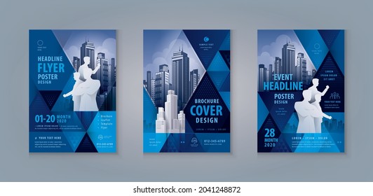 Corporate book cover design template, Business Leaflet Brochure Flyer template Design. Abstract Blue Geometric Triangle Background, invitation Card, presentation, annual Report, cover brochure,banner