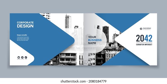 Corporate Book Cover Design Template in A4 Landscape Layout . 