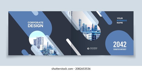 Corporate Book Cover Design Template in A4 Landscape Layout . 