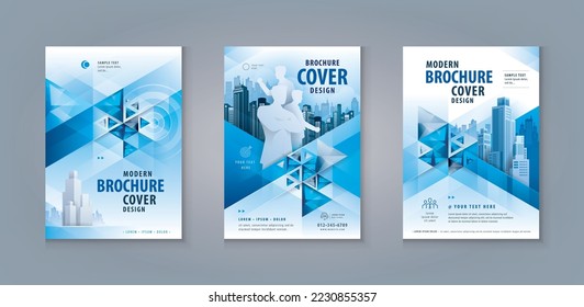 Corporate book cover design template, Business Leaflet Brochure Flyer A4 Size Design Set. Business Flyer Poster Template, Abstract Blue Geometric Triangle Background, flyer, leaflet, cover, banner