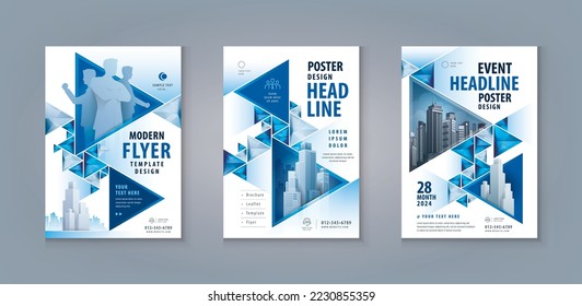 Corporate book cover design template, Business Leaflet Brochure Flyer A4 Size Design Set. Business Flyer Poster Template, Abstract Blue Geometric Triangle Background, flyer, leaflet, cover, banner