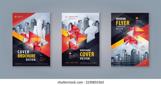 Corporate book cover design template, Business Leaflet Brochure Flyer A4 Size Design Set. Business Flyer Poster Template, Abstract Red and Black Geometric Triangle Background, leaflet, cover, banner