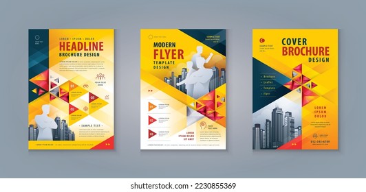 Corporate book cover design template, Business Leaflet Brochure Flyer A4 Size Design Set. Business Flyer Poster Template, Abstract Black and Yellow Geometric Triangle Background, leaflet, cover,banner