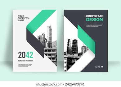 Plantilla de diseño de portada de libro corporativo en A4. Puede adaptarse a folleto, informe anual, revista, cartel, presentación de negocios, cartera, folleto, banner, sitio web.