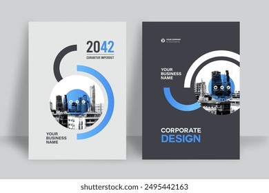 Plantilla Corporativa de diseño de portada de libro en A4. Puede ser adaptado a folleto, informe anual, revista, cartel, presentación de negocios, Cartera, folleto, Anuncio, Sitio web.