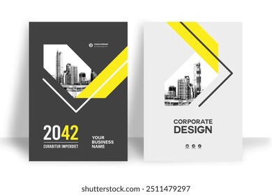 Modelo de design de capa de livro corporativo em A4. Pode adaptar-se ao folheto, relatório anual, revista, cartaz, apresentação de negócios, portfólio, panfleto, banner, site.