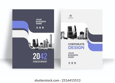 Modelo de design de capa de livro corporativo em A4. Pode adaptar-se ao folheto, relatório anual, revista, cartaz, apresentação de negócios, portfólio, panfleto, banner, site.