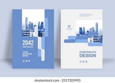 Modelo de design de capa de livro corporativo em A4. Pode adaptar-se ao folheto, relatório anual, revista, cartaz, apresentação de negócios, portfólio, panfleto, banner, site.