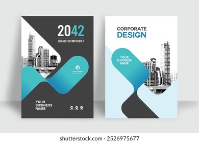 Modelo de design de capa de livro corporativo em A4. Pode adaptar-se ao folheto, relatório anual, revista, cartaz, apresentação de negócios, portfólio, panfleto, banner, site.