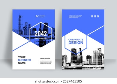 Modelo de design de capa de livro corporativo em A4. Pode adaptar-se ao folheto, relatório anual, revista, cartaz, apresentação de negócios, portfólio, panfleto, banner, site.