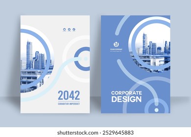 Modelo de design de capa de livro corporativo em A4. Pode adaptar-se ao folheto, relatório anual, revista, cartaz, apresentação de negócios, portfólio, panfleto, banner, site.