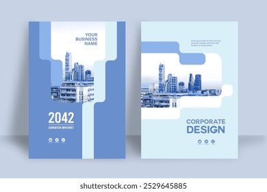 Modelo de design de capa de livro corporativo em A4. Pode adaptar-se ao folheto, relatório anual, revista, cartaz, apresentação de negócios, portfólio, panfleto, banner, site.