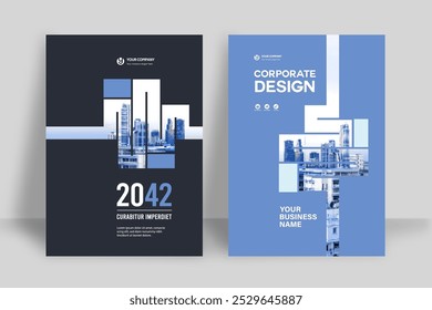 Modelo de design de capa de livro corporativo em A4. Pode adaptar-se ao folheto, relatório anual, revista, cartaz, apresentação de negócios, portfólio, panfleto, banner, site.