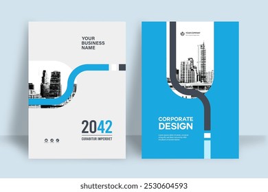 Modelo de design de capa de livro corporativo em A4. Pode adaptar-se ao folheto, relatório anual, revista, cartaz, apresentação de negócios, portfólio, panfleto, banner, site.