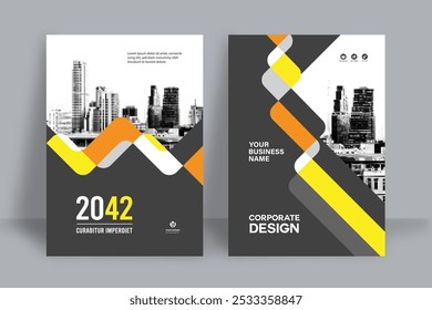 Modelo de design de capa de livro corporativo em A4. Pode adaptar-se ao folheto, relatório anual, revista, cartaz, apresentação de negócios, portfólio, panfleto, banner, site.