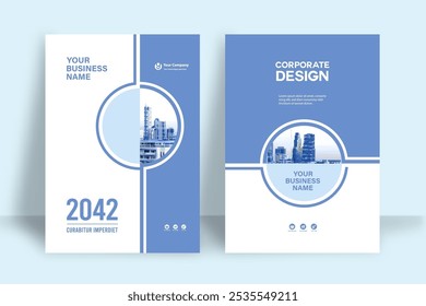 Modelo de design de capa de livro corporativo em A4. Pode adaptar-se ao folheto, relatório anual, revista, cartaz, apresentação de negócios, portfólio, panfleto, banner, site.