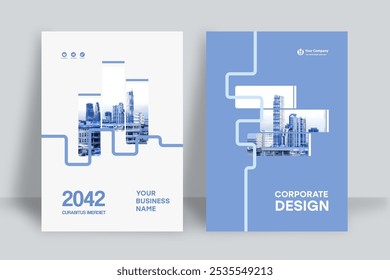 Modelo de design de capa de livro corporativo em A4. Pode adaptar-se ao folheto, relatório anual, revista, cartaz, apresentação de negócios, portfólio, panfleto, banner, site.