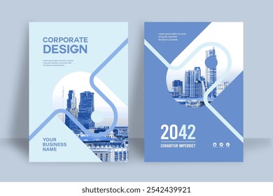 Modelo de design de capa de livro corporativo em A4. Pode adaptar-se ao folheto, relatório anual, revista, cartaz, apresentação de negócios, portfólio, panfleto, banner, site.