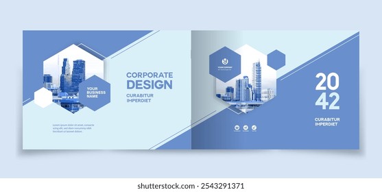 Modelo de design de capa de livro corporativo em A4. Pode adaptar-se ao folheto, relatório anual, revista, cartaz, apresentação de negócios, portfólio, panfleto, banner, site.