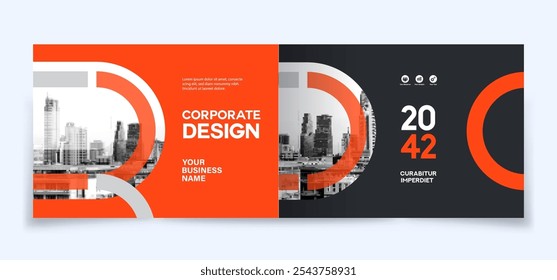 Modelo de design de capa de livro corporativo em A4. Pode adaptar-se ao folheto, relatório anual, revista, cartaz, apresentação de negócios, portfólio, panfleto, banner, site.