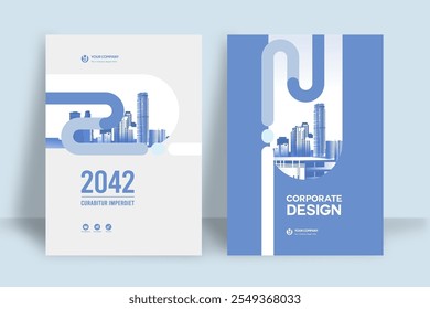 Modelo de design de capa de livro corporativo em A4. Pode adaptar-se ao folheto, relatório anual, revista, cartaz, apresentação de negócios, portfólio, panfleto, banner, site.