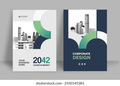 Modelo de design de capa de livro corporativo em A4. Pode adaptar-se ao folheto, relatório anual, revista, cartaz, apresentação de negócios, portfólio, panfleto, banner, site.