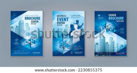 Corporate book cover design template, Business Leaflet Brochure Flyer A4 Size Design Set. Business Flyer Poster Template, Abstract Blue Geometric Triangle Background, flyer, leaflet, cover, banner