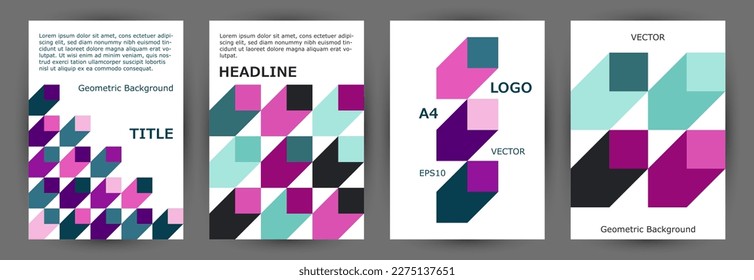 Corporate booklet cover layout collection graphic design. Suprematism style future journal mockup collection Eps10. Mosaic geometric elements texture vertical card design