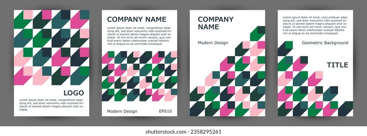Corporate booklet cover layout collection A4 design. Swiss style future title page layout collection vector. Mosaic geometric shapes background A4 cover design