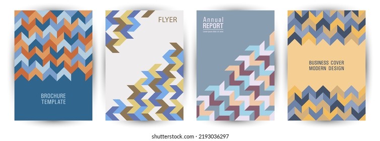 Corporate booklet cover page mokup set A4 design. Memphis style material title page mockup set vector. Tile geometric elements texture A4 card design