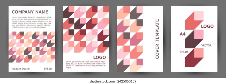 Corporate booklet cover page mokup collection geometric design. Minimalist style modern title page mockup collection Eps10. Mosaic geometric elements background A4 card design