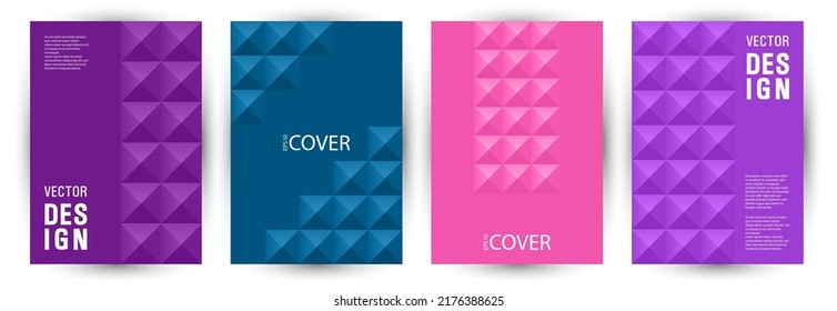 Corporate booklet cover template bundle A4 design. Bauhaus style material folder mockup bundle Eps10. Mosaic geometric elements background vertical cover design