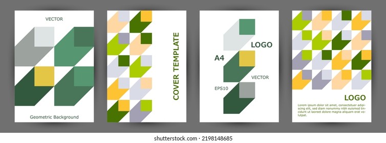 Corporate Booklet Cover Template Collection A4 Design. Memphis Style Digital Certificate Template Collection Eps10. Mosaic Geometric Shapes Backdrop Vertical Cover Design