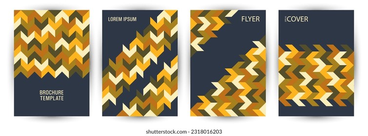 Corporate booklet cover template set geometric design. Modernism style modern title page mockup set Eps10. Mosaic geometric shapes texture A4 card design